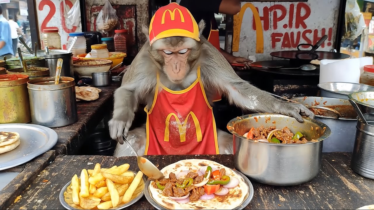 Monkey Chef McDonald&rsquo;s Work at India street food 
