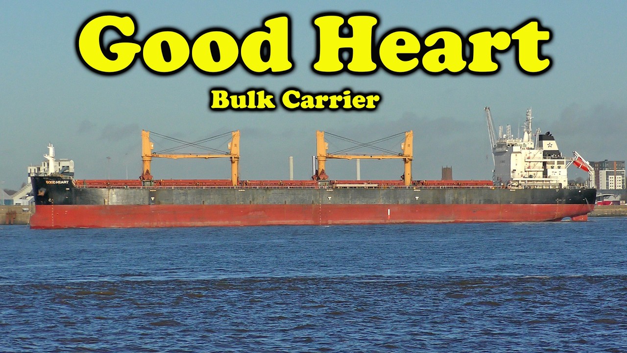 Good Heart Bulk Carrier Exiting Dock In Liverpool, Turning  And Heading Out To Sea
