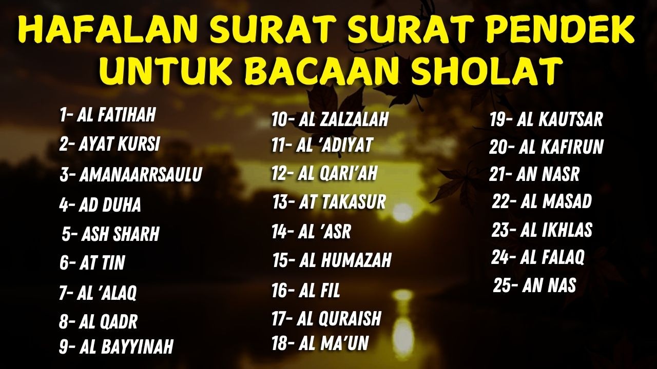 Hafalan surat surat pendek Al Quran untuk bacaan sholat