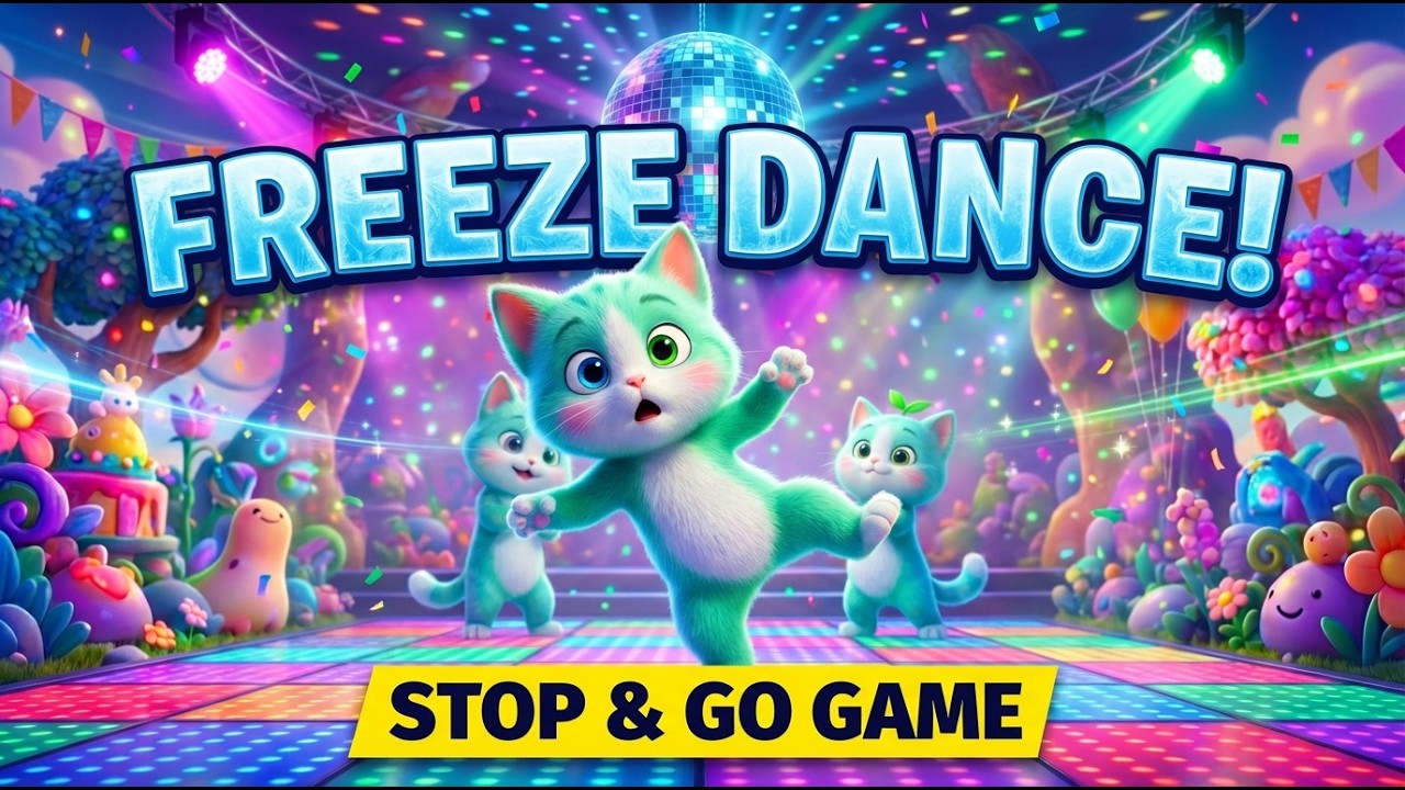 Freeze Dance Song! 🧊🕺 Stop and Go Action | Party Game for Kids | Mint Cat