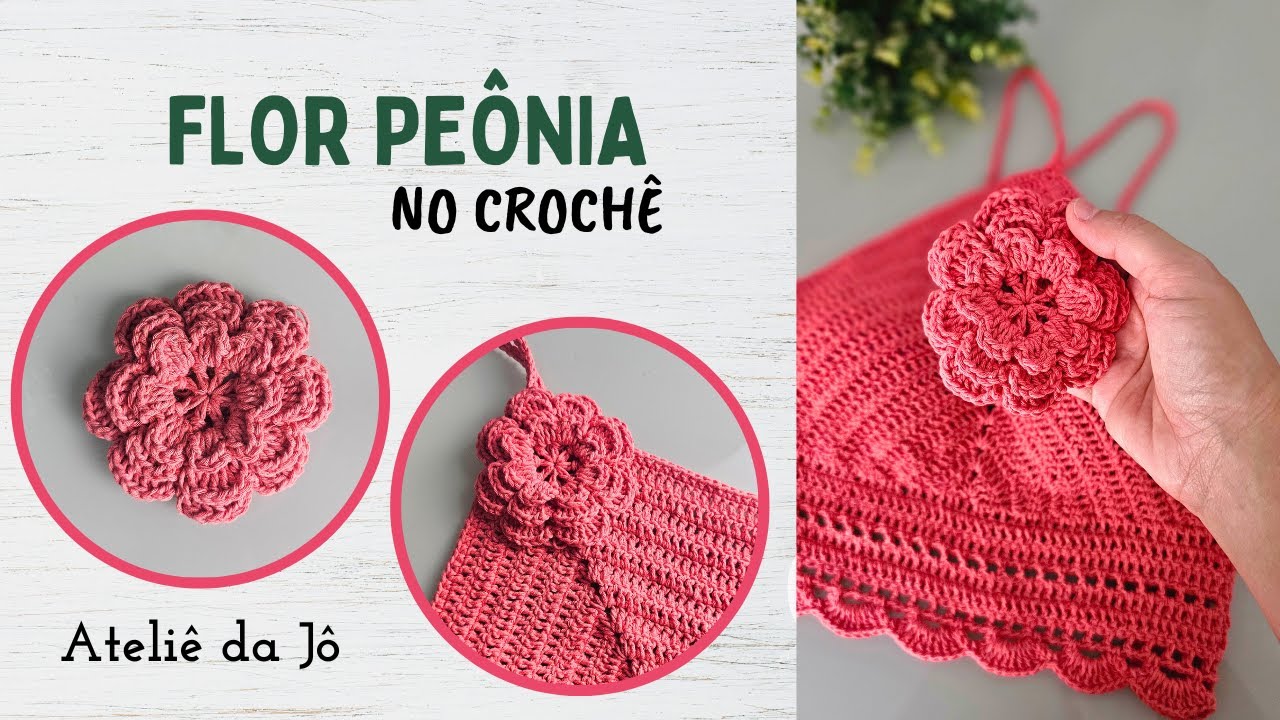 Flor Peônia de crochê/ Flor de crochê para aplicação - Passo a passo