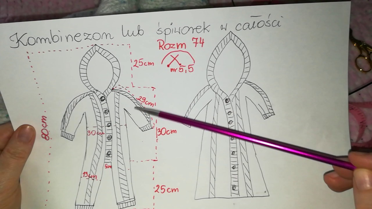 Kombinezon śpiworek na drutach dla niemowlaka 1