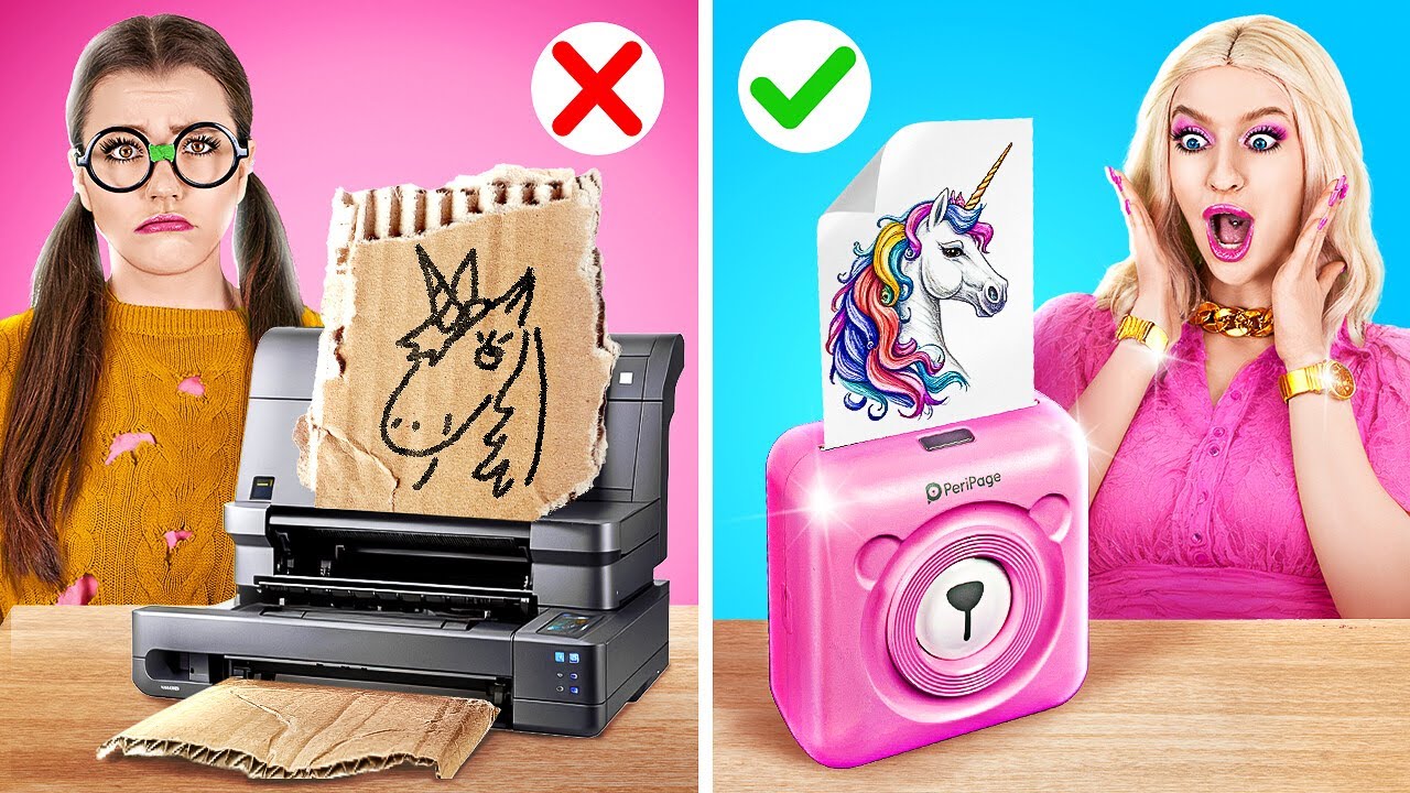 تحدي الرسم للتربية بين الأغنياء والفقراء 🎨 للوالدين الأذكياء 😱 طابعة DIY لطيفة من 123 GO!