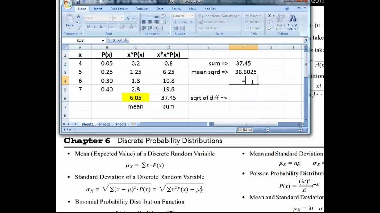 Stats: Find the Mean and Standard Deviation of Discrete Random Variables (using Excel)