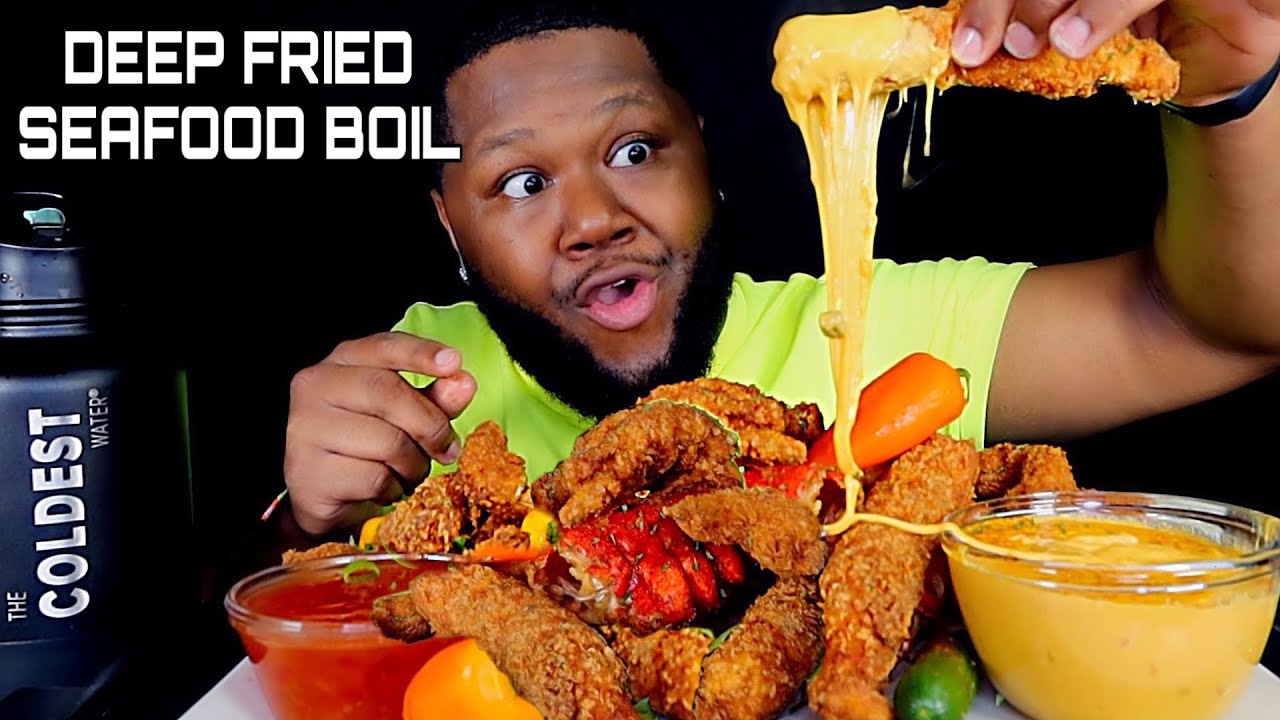 Жареные морепродукты (королевский краб, лобстер, креветки) | MUKBANG