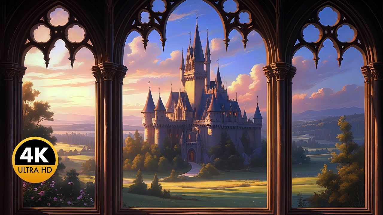 Inside a Stone Castle at Dawn | Fake Window Projector 4K (No Music, No Talking)