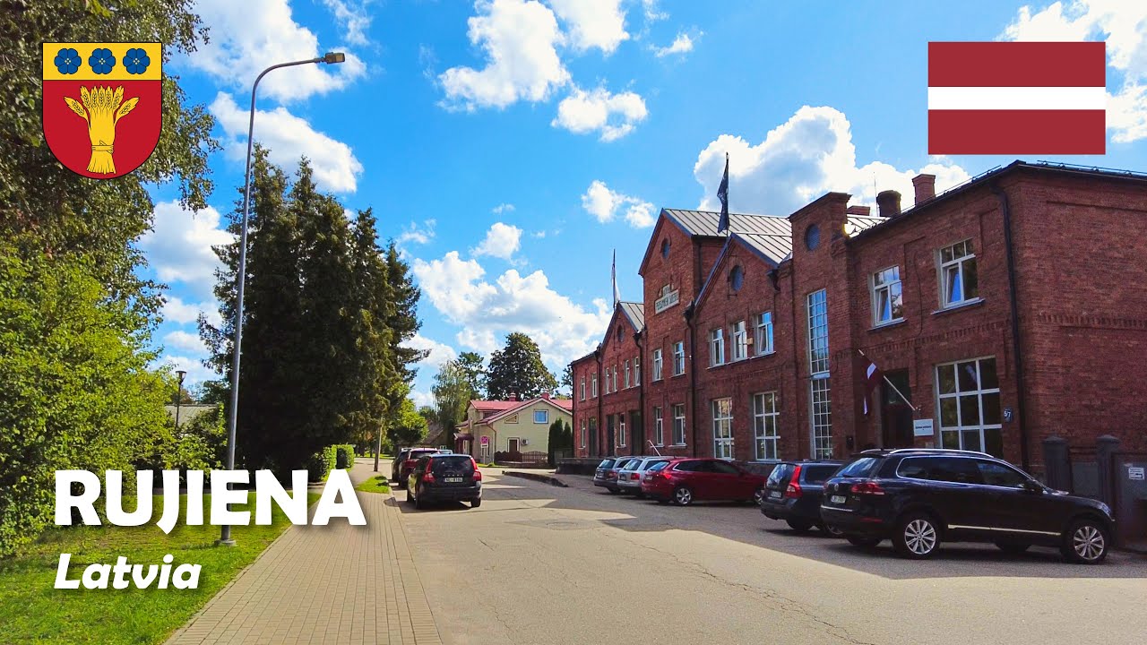 Rujiena, Latvia. A walk in the Latvian northenmost town. 4K