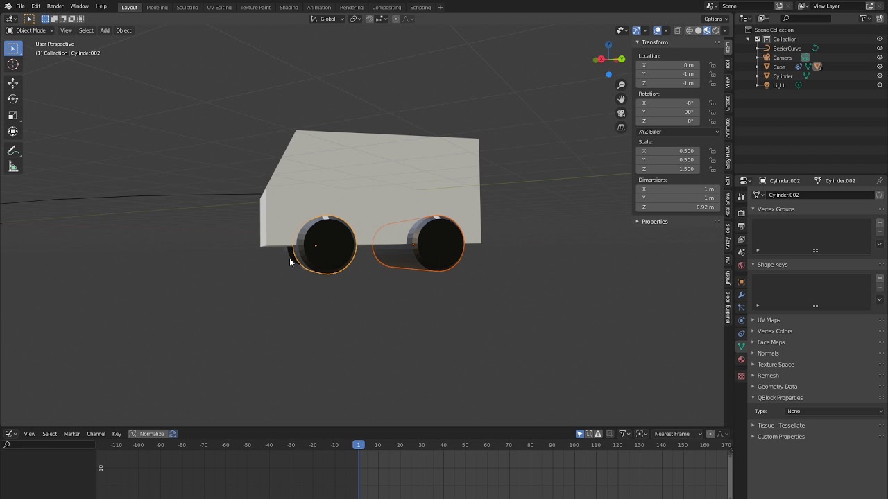 Blender 2.82a Поворот колеса вдоль кривой.