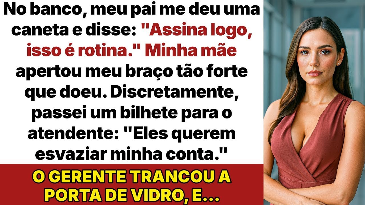 No banco, meu pai queria me tirar tudo, mas o gerente leu meu bilhete escondido!