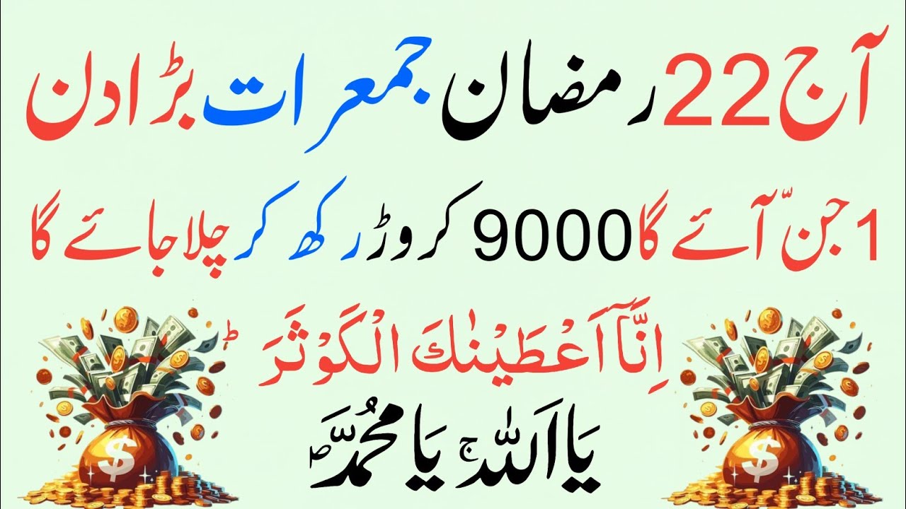 Aaj 22 Ramzan Jumerat! 🤫 | Surah Kausar + Ya Allah Ya Muhammad | Rizq, Dolat Aur Har Hajat Puri 🌙