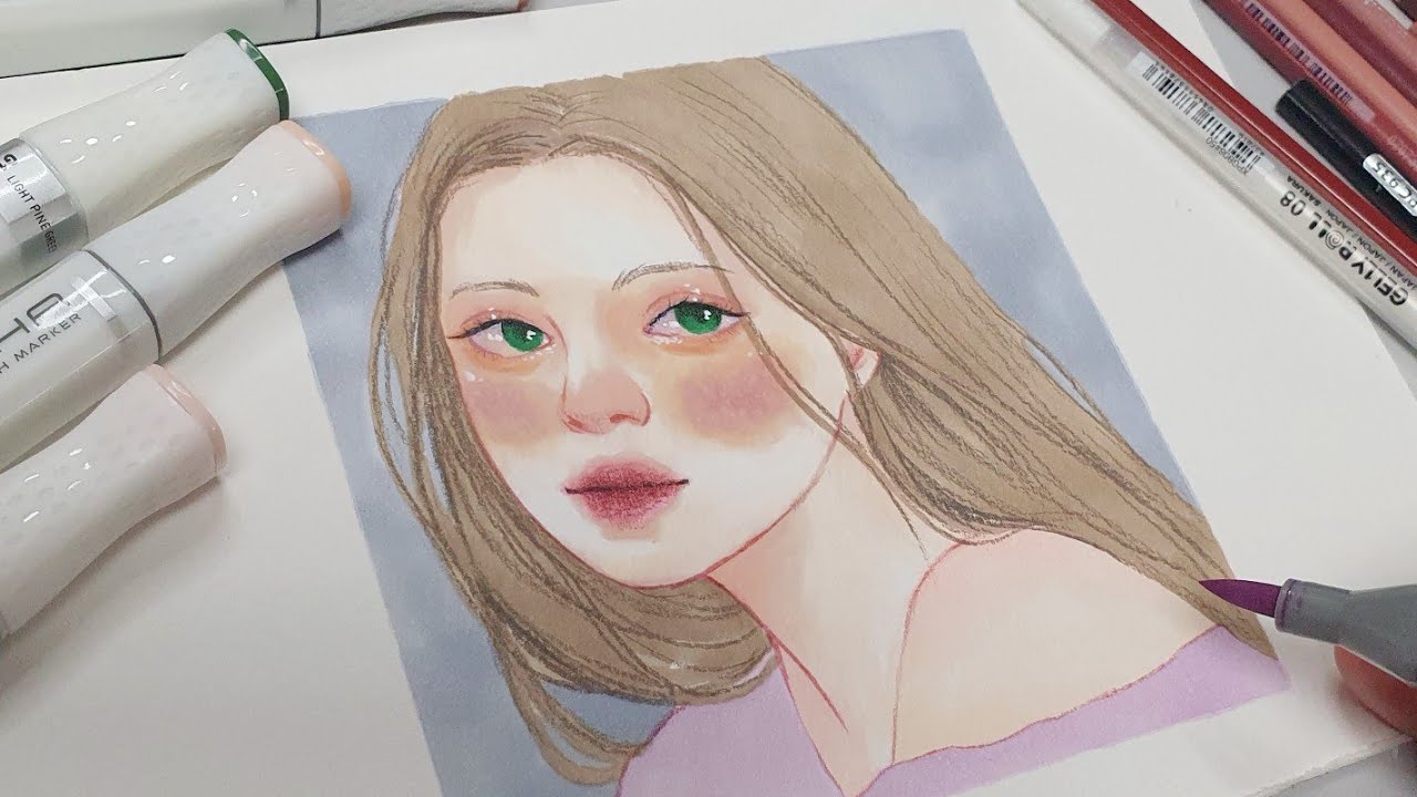 마카펜으로 만화풍 인물 그리기, Drawing cartoon style character with marker