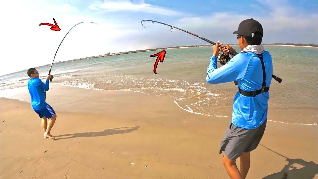 Fighting MONSTER Fish From The Beach! Surf Fishing Chaos!