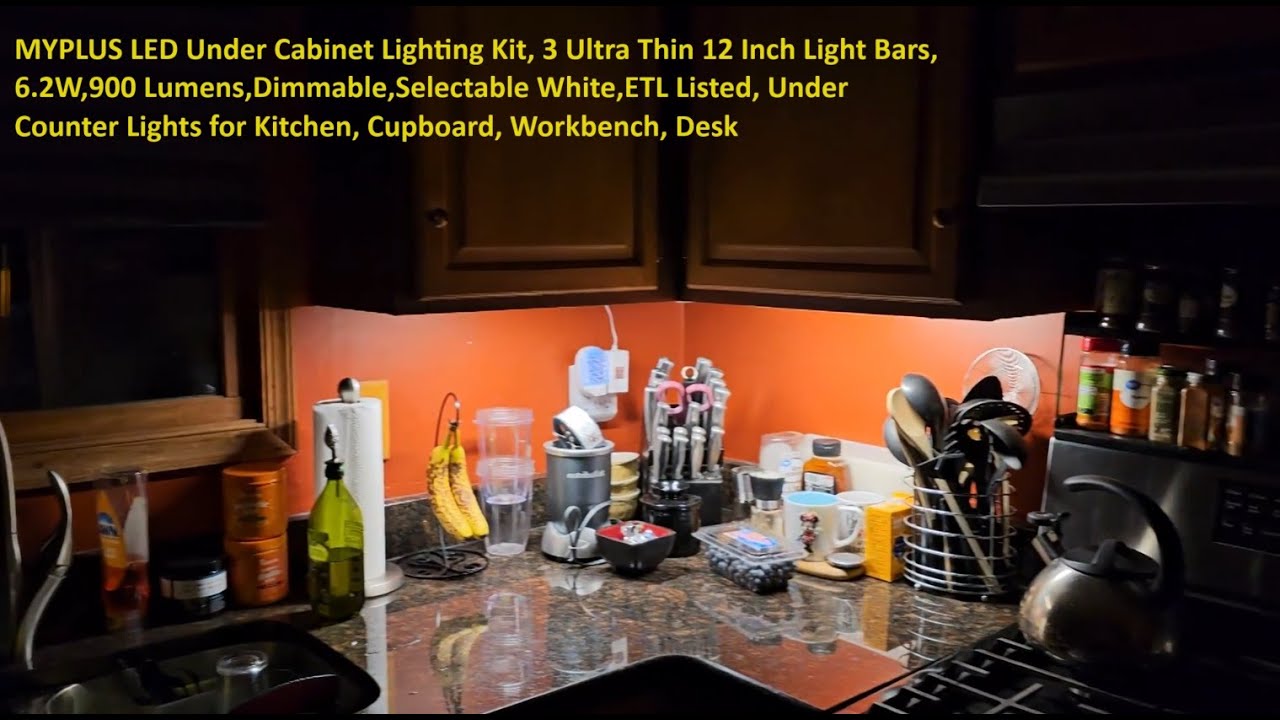 MYPLUS LED Under Cabinet Lighting Kit, 3 Ultra Thin 12 Inch Light Bars, 6.2W,900 Lumens, Dimmable
