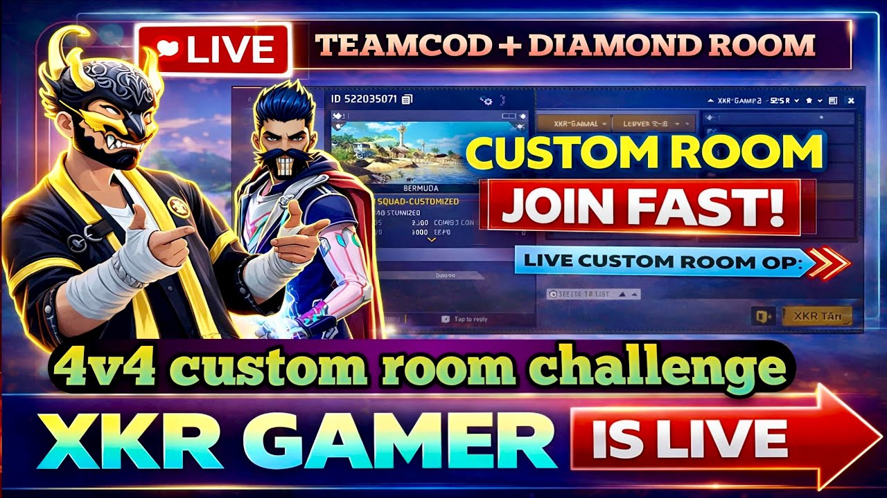 🔴 LIVE 4v4 Custom Room | Team Code + Diamond Room | XKR Gamer