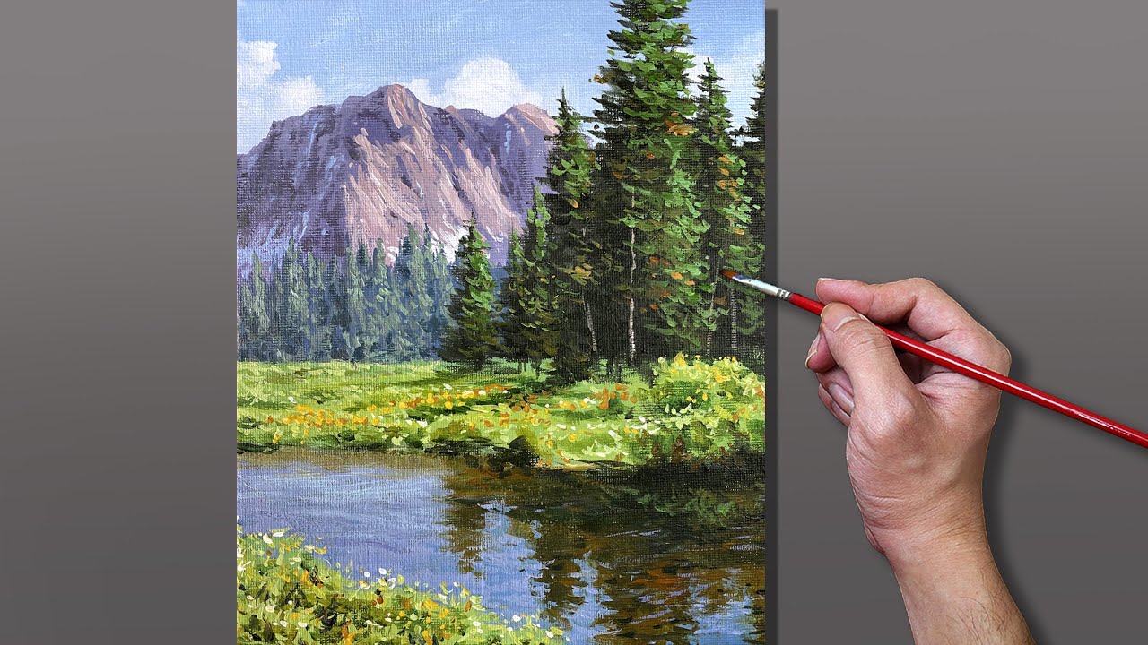 Acrylic Painting Trees Reflection Landscape