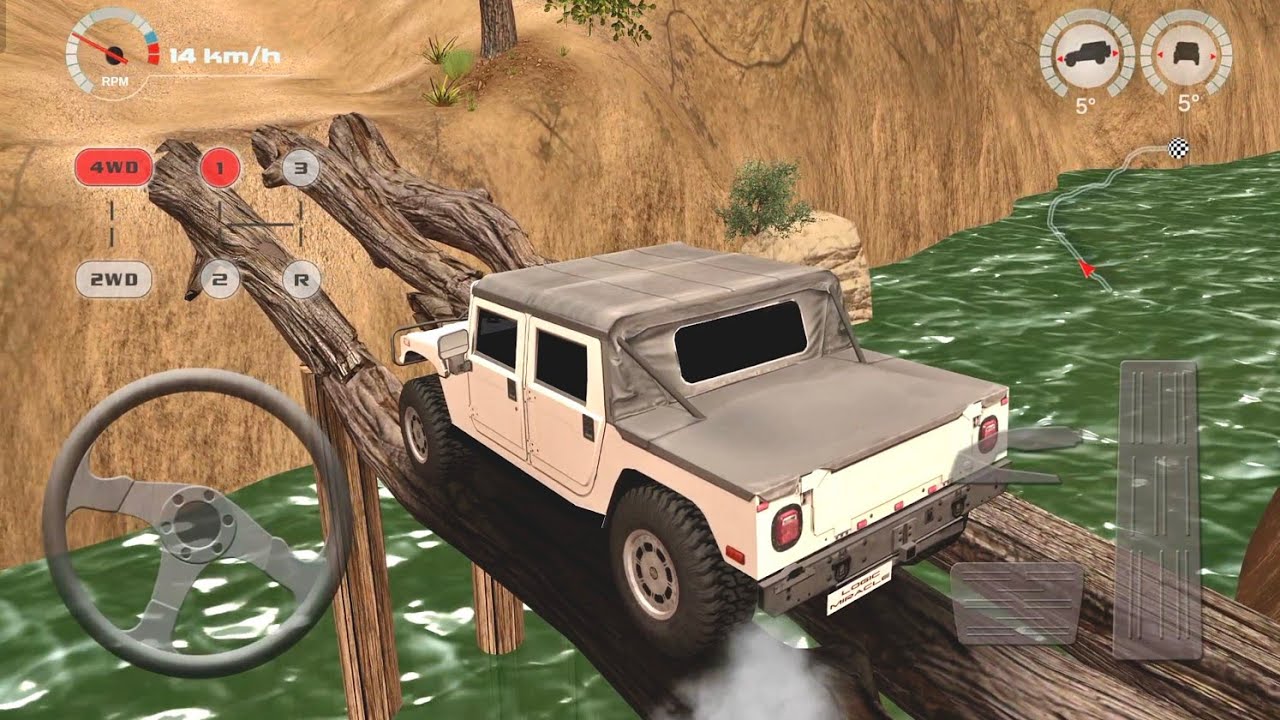 New OffRoad Drive Desert Level 13 - Driving 4x4 Hummer Jeep Crossing Wood Bridge - Car Game