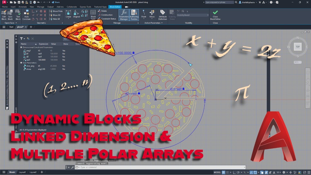 🍕 AutoCAD Dynamic Block Masterclass – Linked Dimensions & Polar Arrays Made Easy