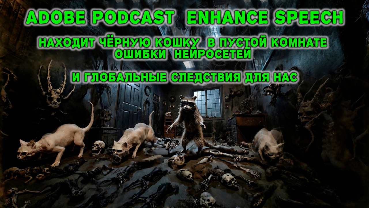 Adobe Podcast  Enhance Speech находит чёрную кошку в пустой комнате.  Последствия ошибок нейросетей.