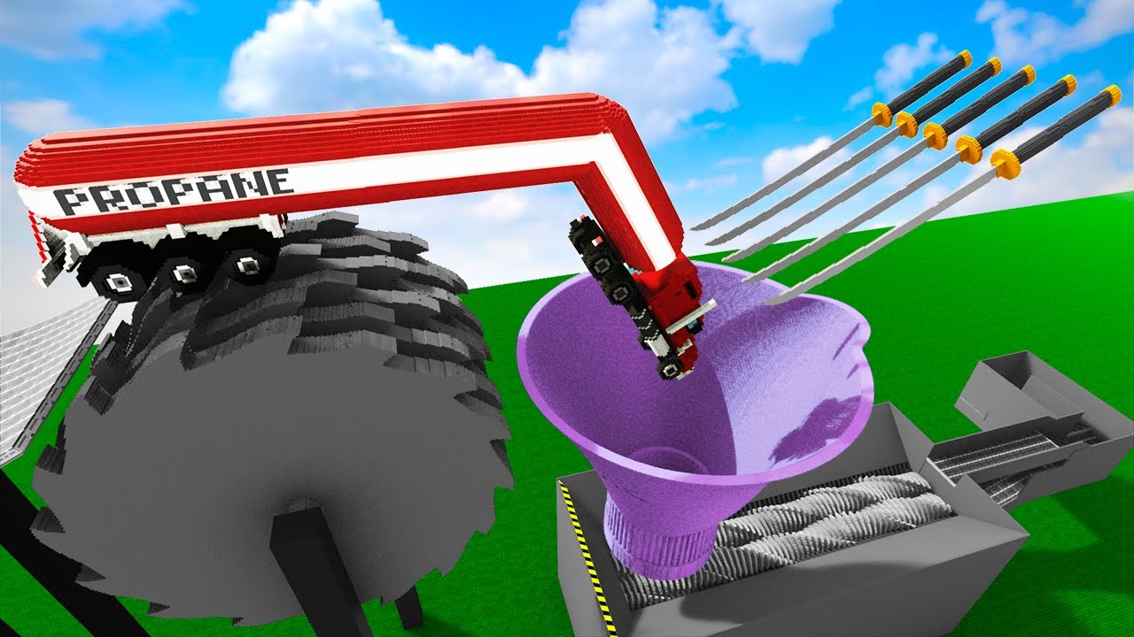 Cars Fall Through The Funnel Into The Shredder Factory With A Sword Strike  | Teardown