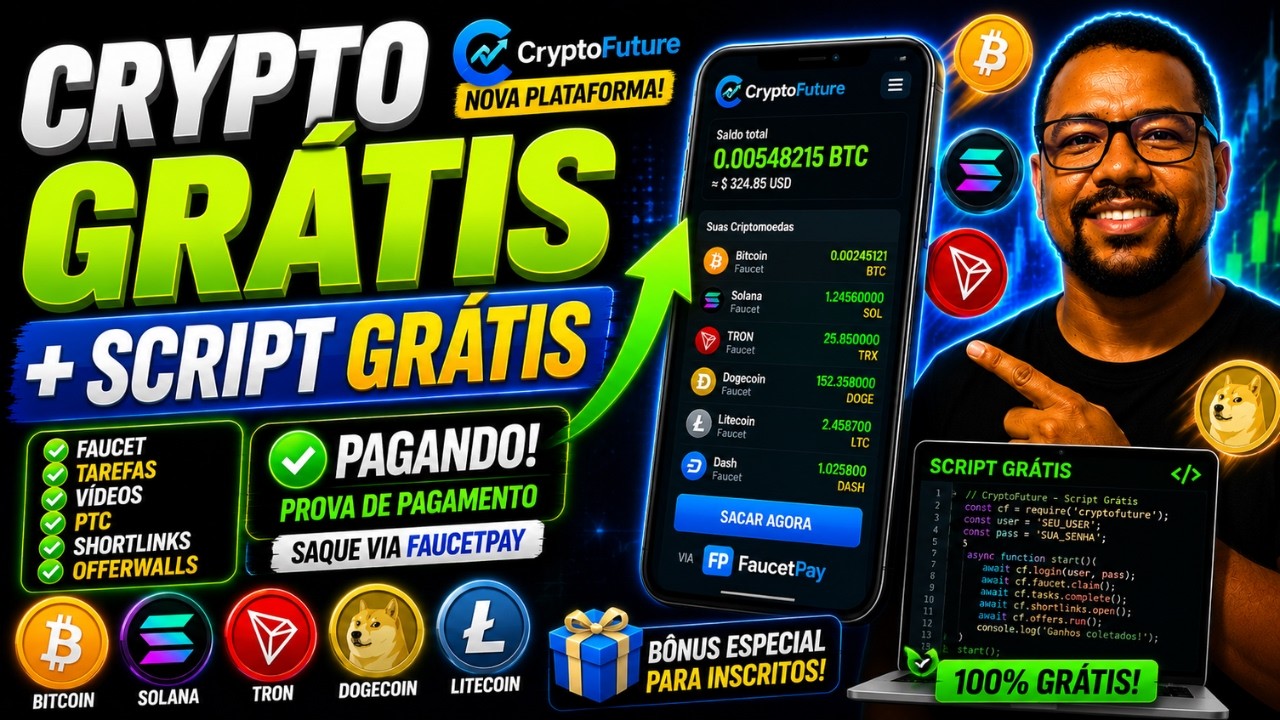 Ganhe Criptomoedas AGORA + Script Gr&aacute;tis