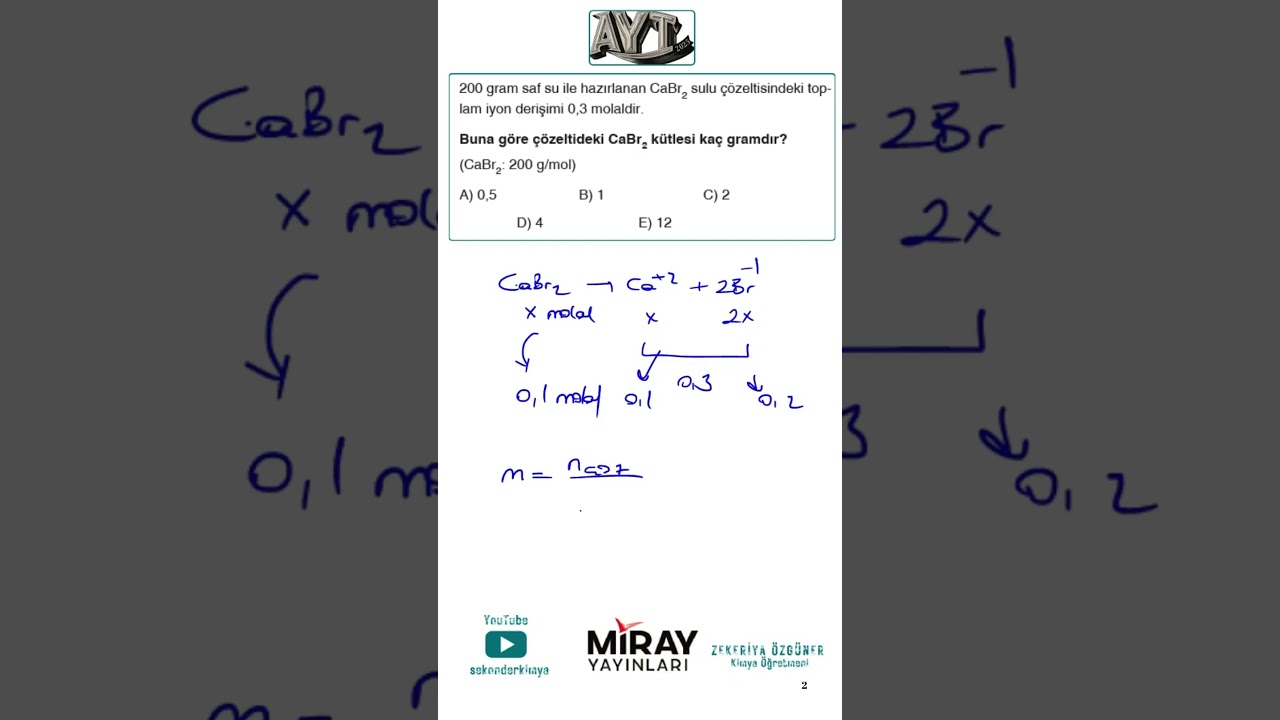 Molalite ile İyon Derişimi Hesaplama #mirayyayinlari #aytkimya #tyt #yks