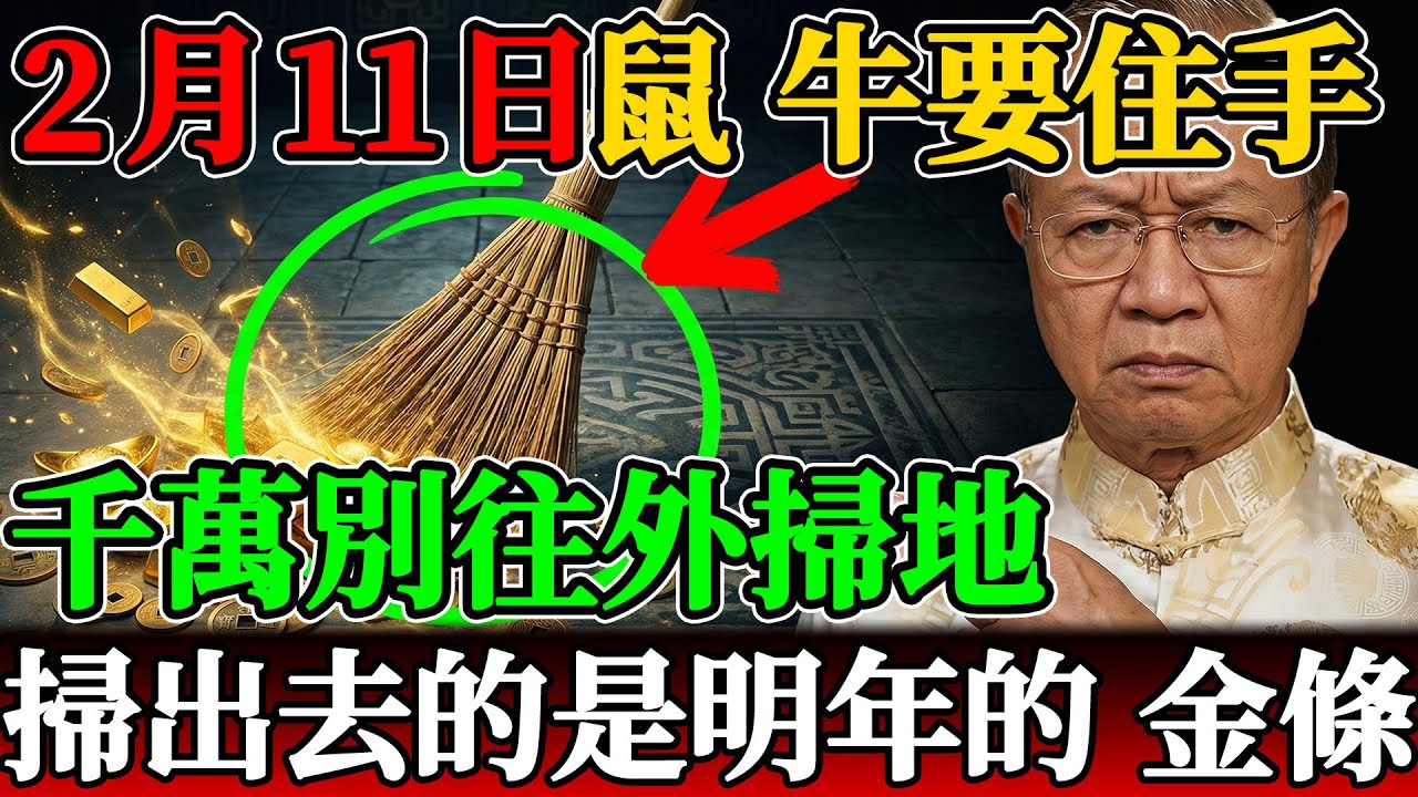 2月11日屬鼠、屬牛的請住手！曾仕強緊急預警：這一天千萬別往外掃地，你掃出去的是明年的「金條」！#曾仕強 #曾仕強教授 #易經智慧 #國學智慧 #2025運勢 #春節習俗 #掃地風水 #聚財方法