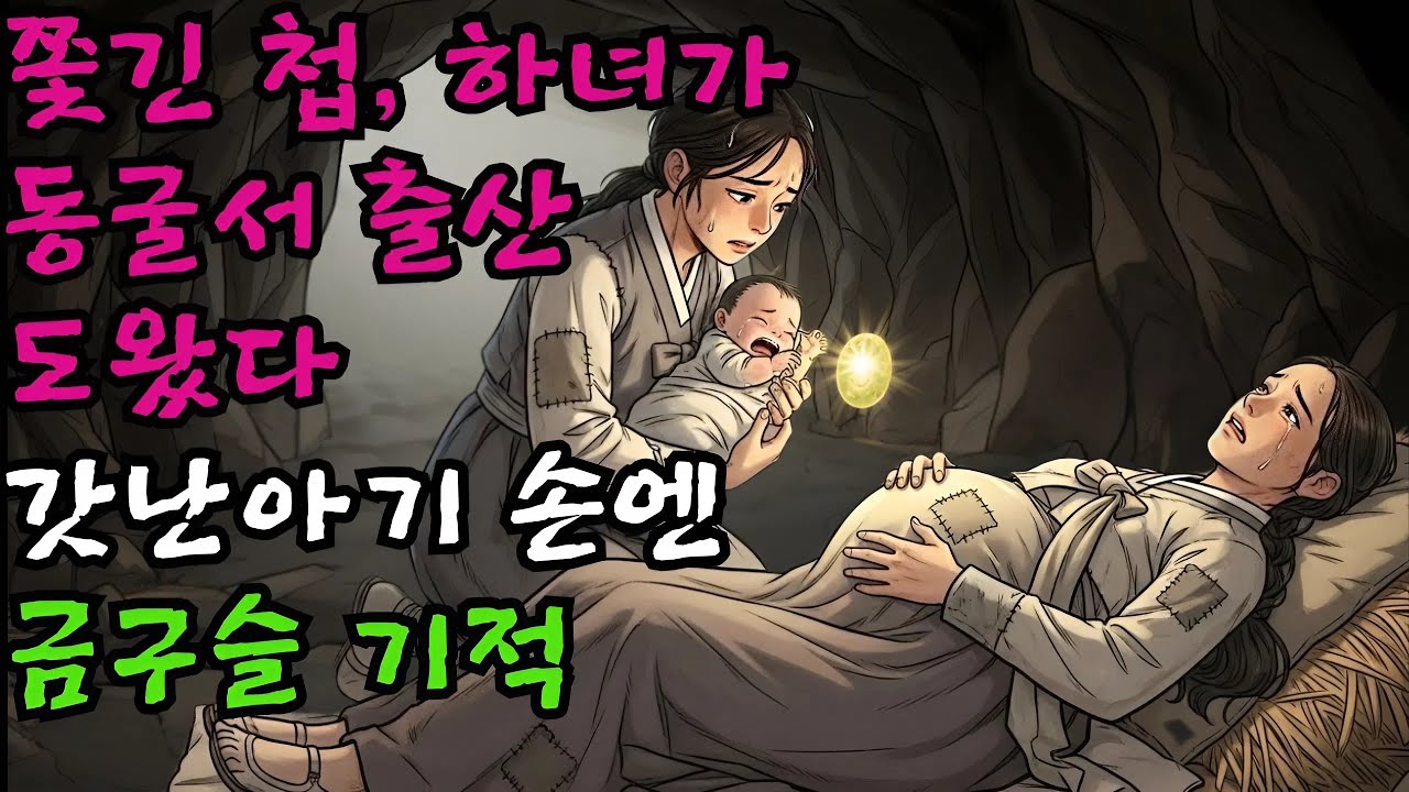 본처에게 쫓겨난 첩을 산속 동굴로 데려가 출산을 도운 하녀, 갓 태어난 아기가 쥐고 나온 금구슬의 기적 | 야담 민담 전설 옛날이야기