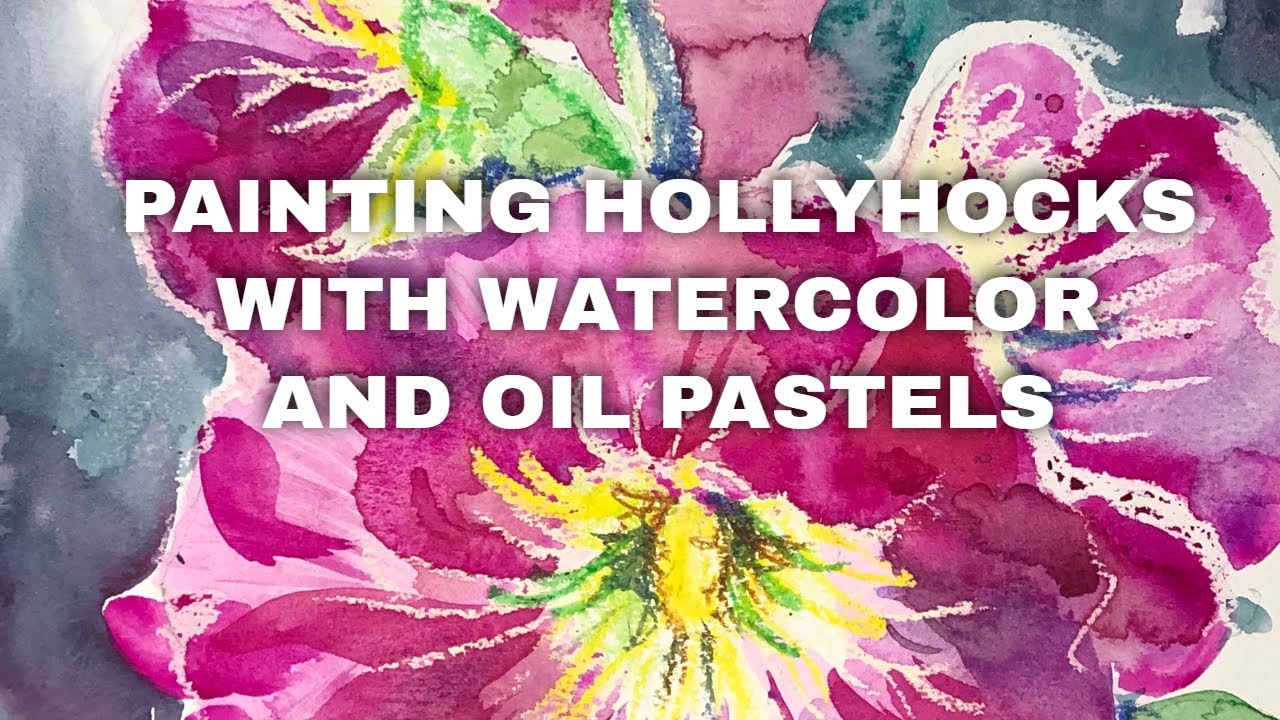 How to paint flowers in mixed media: use oil pastels as watercolor resist to preserve white