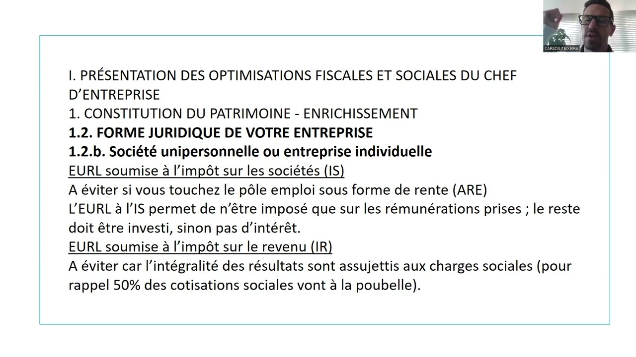 OPTIMISATIONS FISCALES ET SOCIALES DU CHEF D ENTREPRISE - 21/11/2023