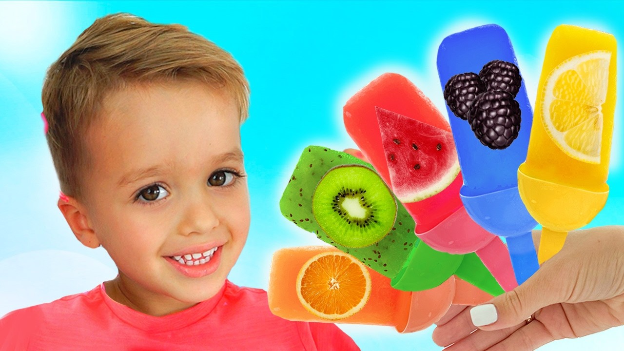 Vlad and Niki pretend play cooking fruit ice cream