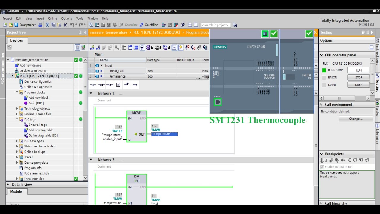 TIA Portal temperature measurement- thermocouple (TC)