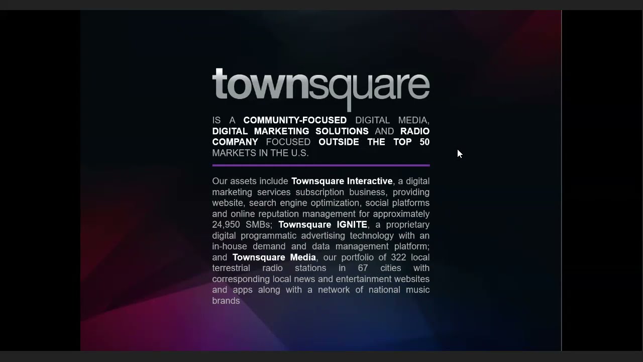 Townsquare Media Inc.&rsquo;s Presentation at Sidoti&rsquo;s August 2021 Virtual Investor Conference