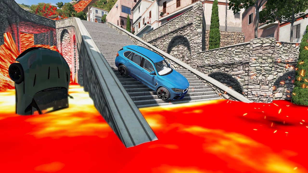 Cars vs Volcano Spills Lava On The City  😱 BeamNG Drive