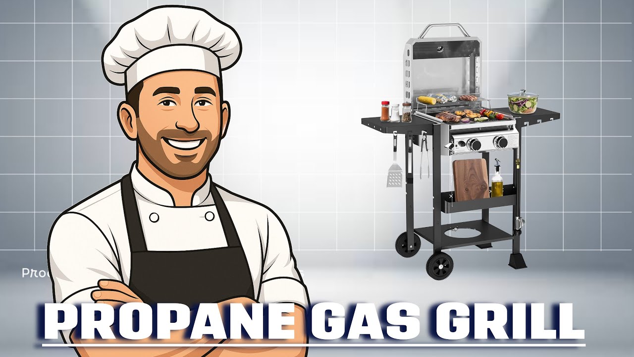 R.W.FLAME G20B Propane Gas Grill with 2 Burner, 16,000 BTU, Stainless Steel Outdoor BBQ Grill pd 