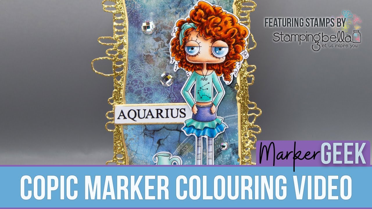 Copic Marker Colouring Stamping Bella Oddball Zodiac Aquarius rubber stamp