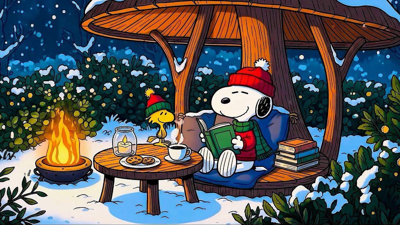 Cozy Winter Night with Snoopy | Chill Lofi Beats & Campfire