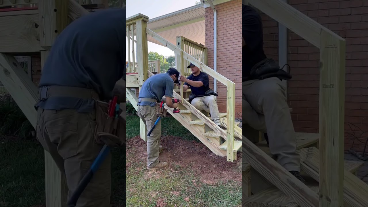 Time for some handrails on the steps! #construction #framing #carpentry #porch #viral
