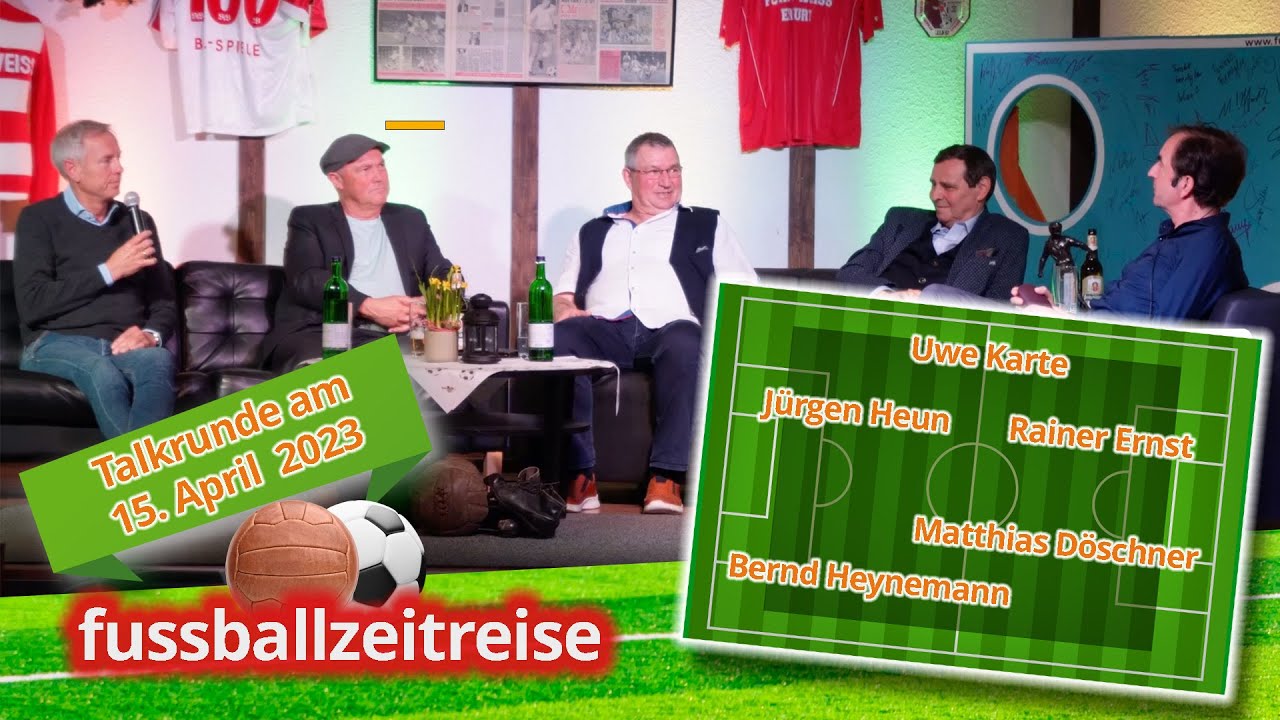 Fussballzeitreise Talkrunde Rainer Ernst, Matthias Döschner, Jürgen Heun, Bernd Heynemann, Uwe Karte