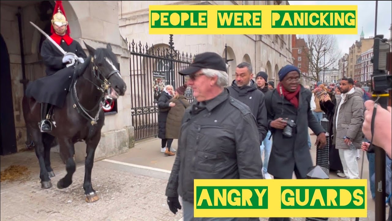 Angry guard moved his horse chase ignorants. People were panicking