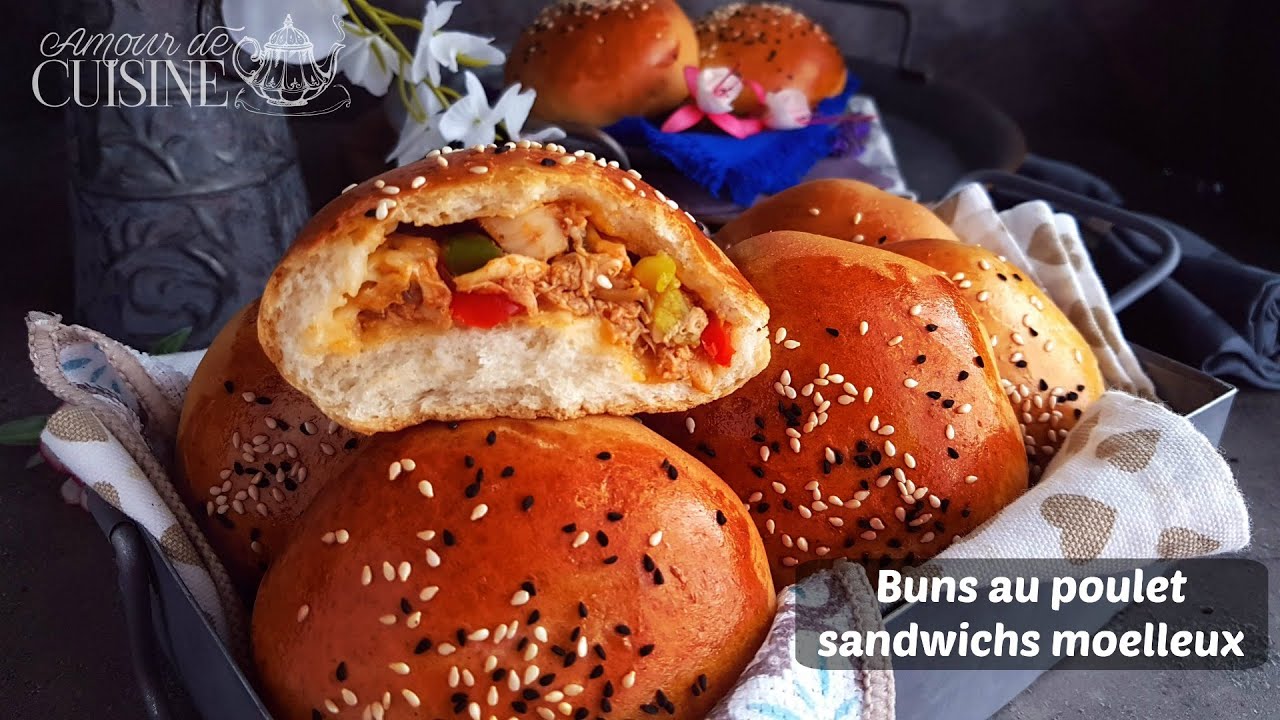 pains moelleux farcis  au poulet, ou buns  sandwichs  au poulet