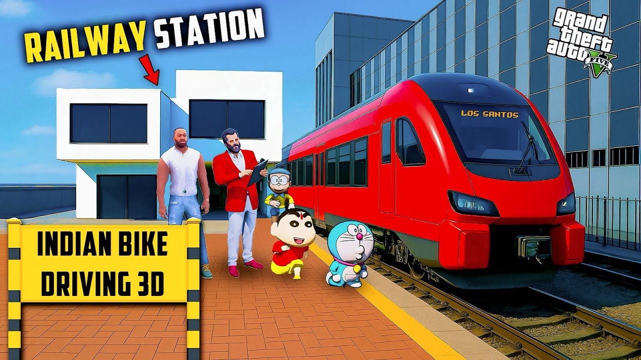 Rampage & Shinchan🤣TRAIN🚂Journey In INDIAN BIKE DRIVING 3d 😱In GTA5 Full Fun #gta5 #bommalu