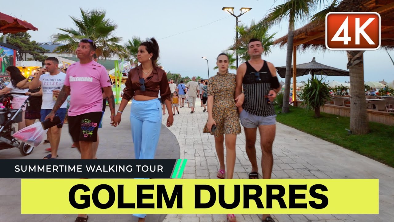 GOLEM, DURRES 🏝️ SUMMERTIME WALKING TOUR 🍹 BEACH PROMENADE ⛱️ SHETITORJA E GOLEMIT [4K]