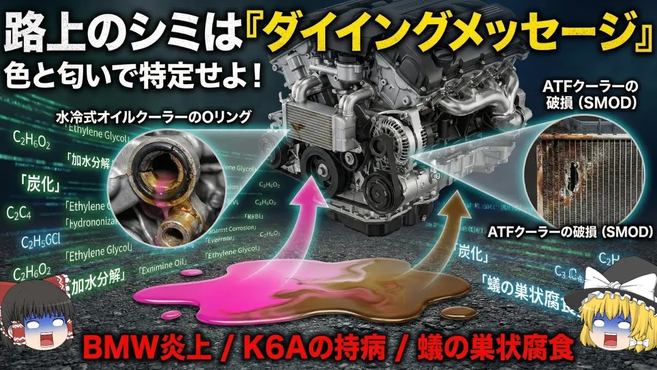 エンジンオイル漏れの構造的弱点（K6A・2TR-FE）と、ガスケット・シール材の劣化メカニズムを徹底解説！【ゆっくり解説】【車の技術】
