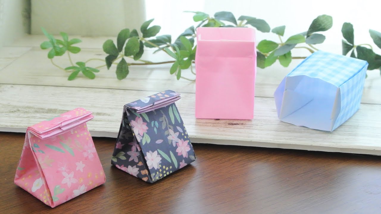 【折り紙】紙袋にもなる箱の作り方(のり・はさみ不要)　[Origami] Box (Paper Bag) instructions(No glue,No scissors)