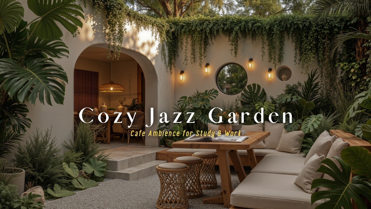 Cozy Garden Soft Jazz Music | Jazz Relaxing Music In Warm Morning Cafe Ambience For Study & Work
