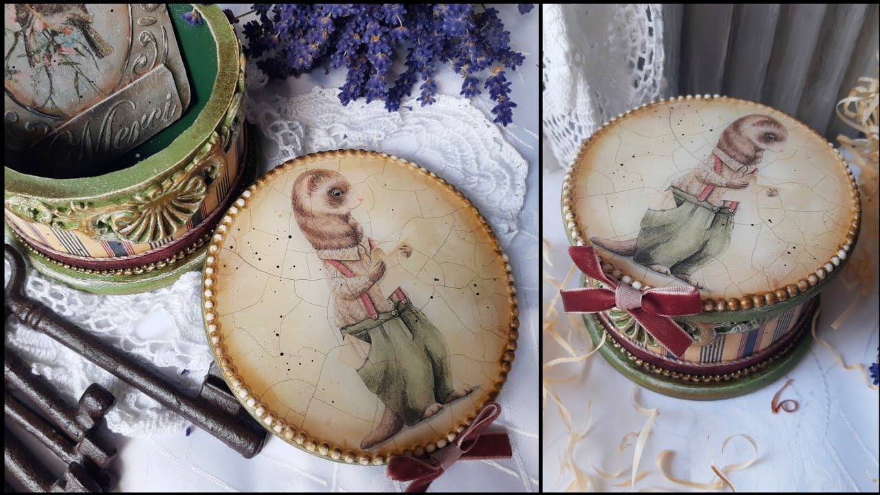 Vintage decoupage box 🐞Crackle & resin 🐞