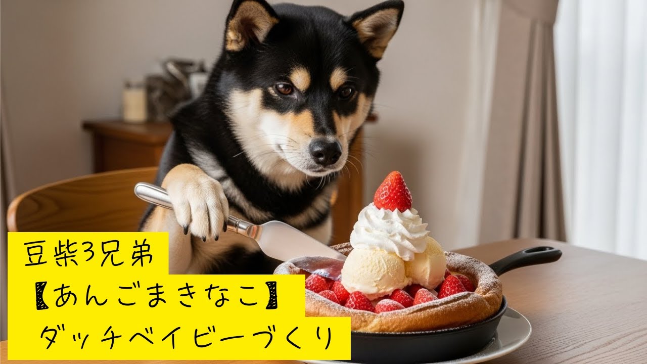 豆柴3兄弟【あんごまきなこ】ダッチベイビーづくり・Shibainu Trio's Making Dutch Babies