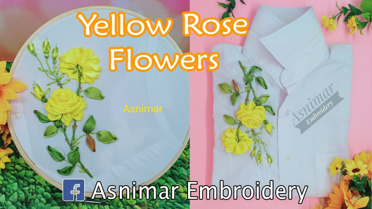 Embroidery of Yellow Rose Flowers