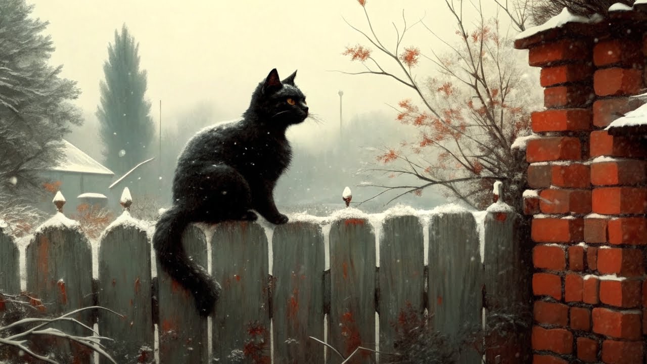 Winter Garden Lo-Fi — Black Cat in Snow | Warm Piano & Soft Jazz Vibes (Chill Study Music)