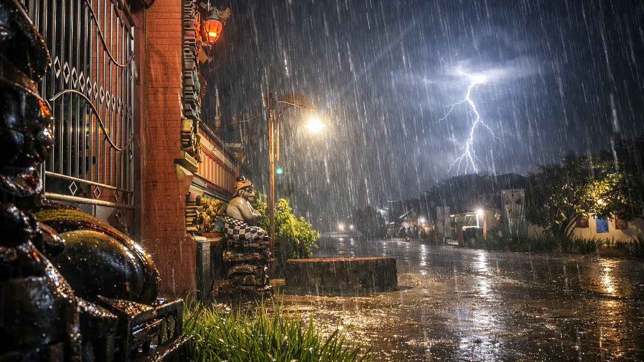 Heavy Night Rain at a Sacred Temple 🌙 Deep Rain Ambience for Sleep & Inner Calm 